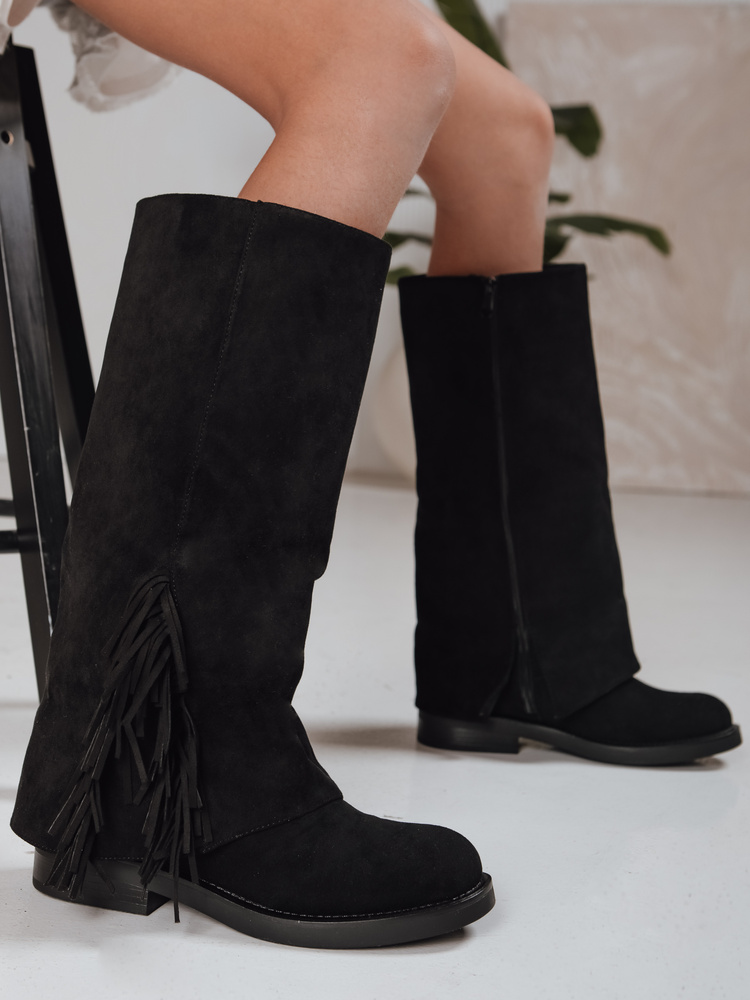 Női szarvasbőr slingback csizma fekete - foto 3
