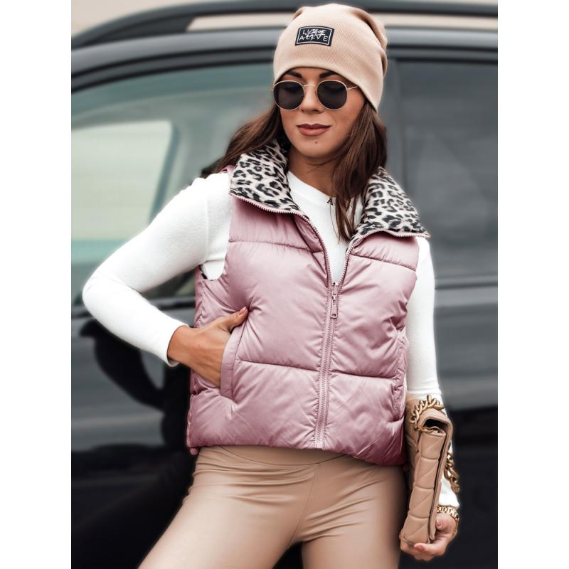 Dámská přechodová krátká prošívaná vesta LEOVELLA oboustranná růžová