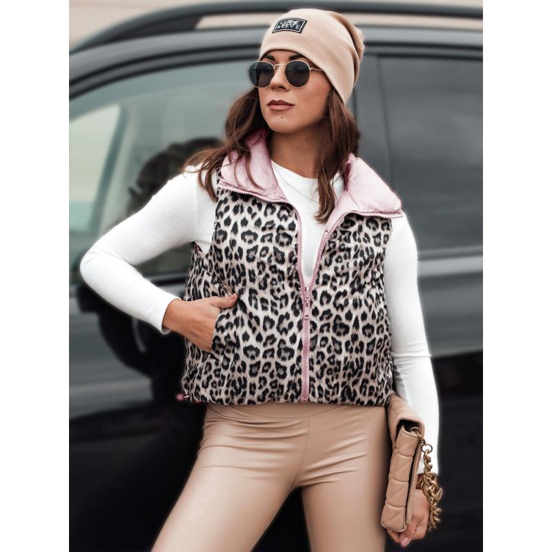 Dámská přechodová krátká prošívaná vesta LEOVELLA oboustranná růžová