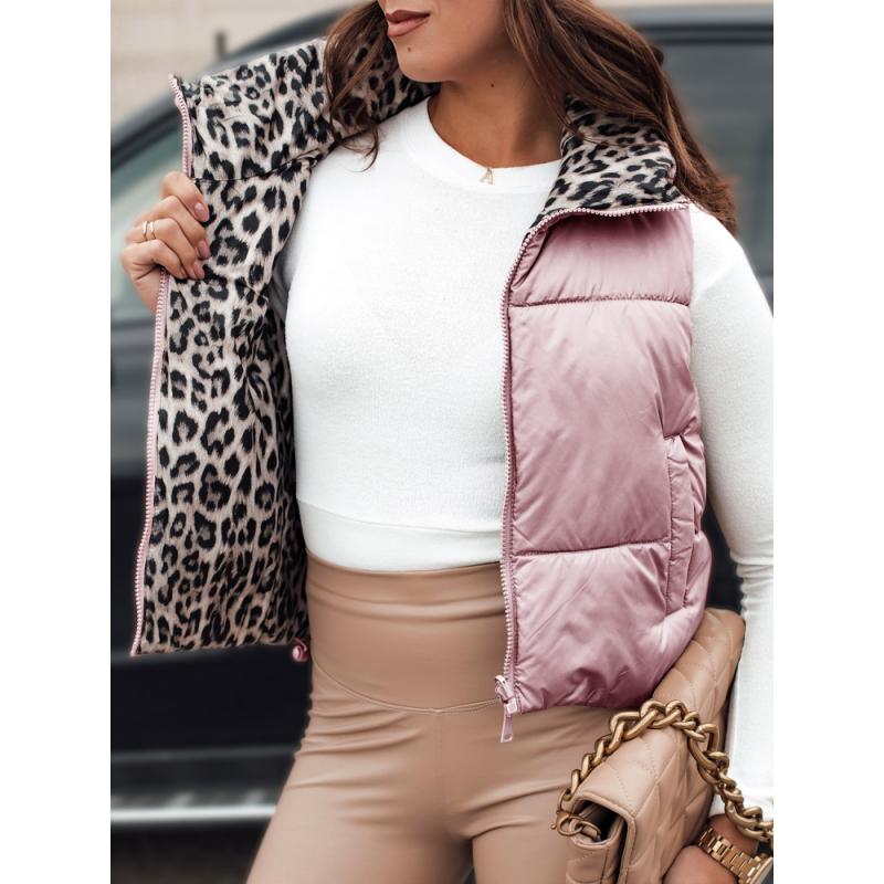 Dámská přechodová krátká prošívaná vesta LEOVELLA oboustranná růžová