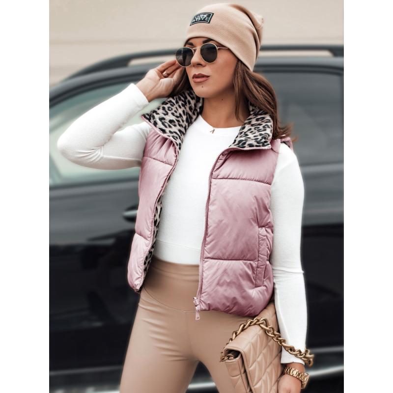 Dámská přechodová krátká prošívaná vesta LEOVELLA oboustranná růžová