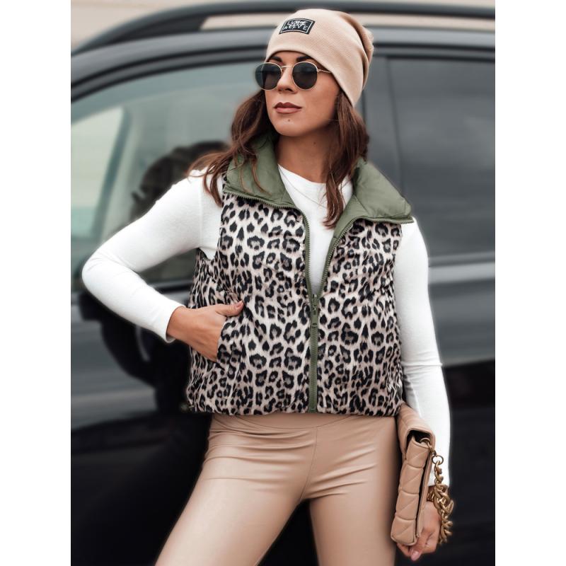 Dámská přechodná krátká prošívaná oboustranná vesta LEOVELLA zelená