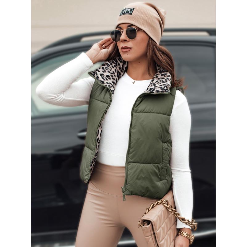 Dámská přechodná krátká prošívaná oboustranná vesta LEOVELLA zelená