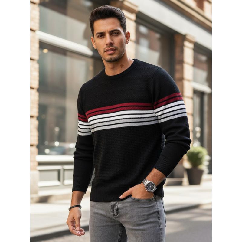Pánský svetr s pruhy, černý