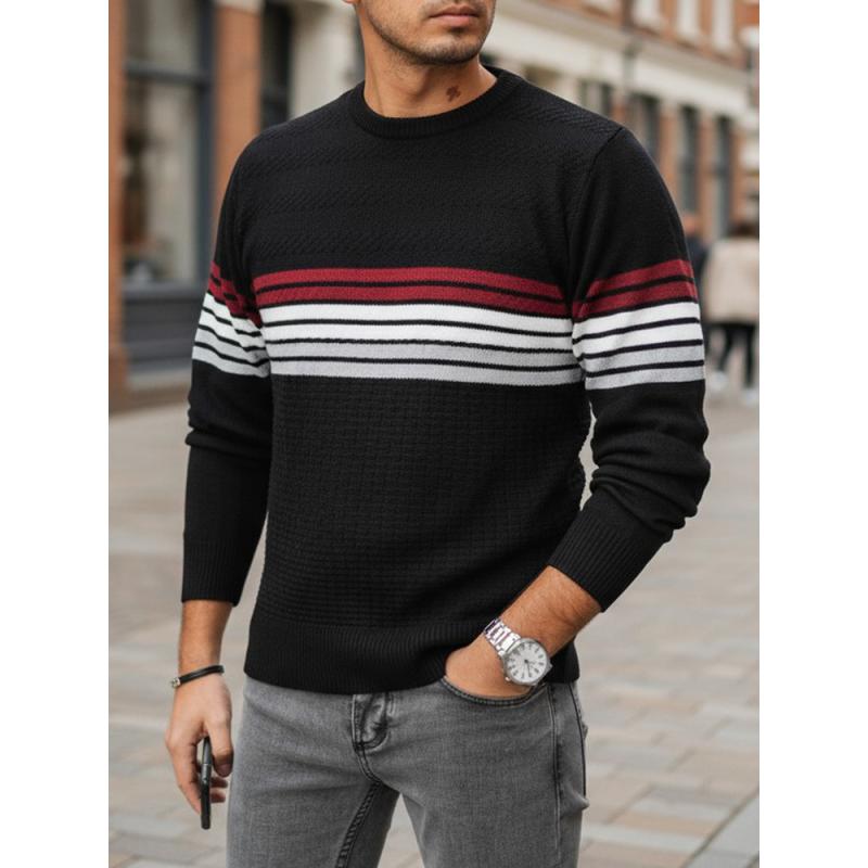Pánský svetr s pruhy, černý