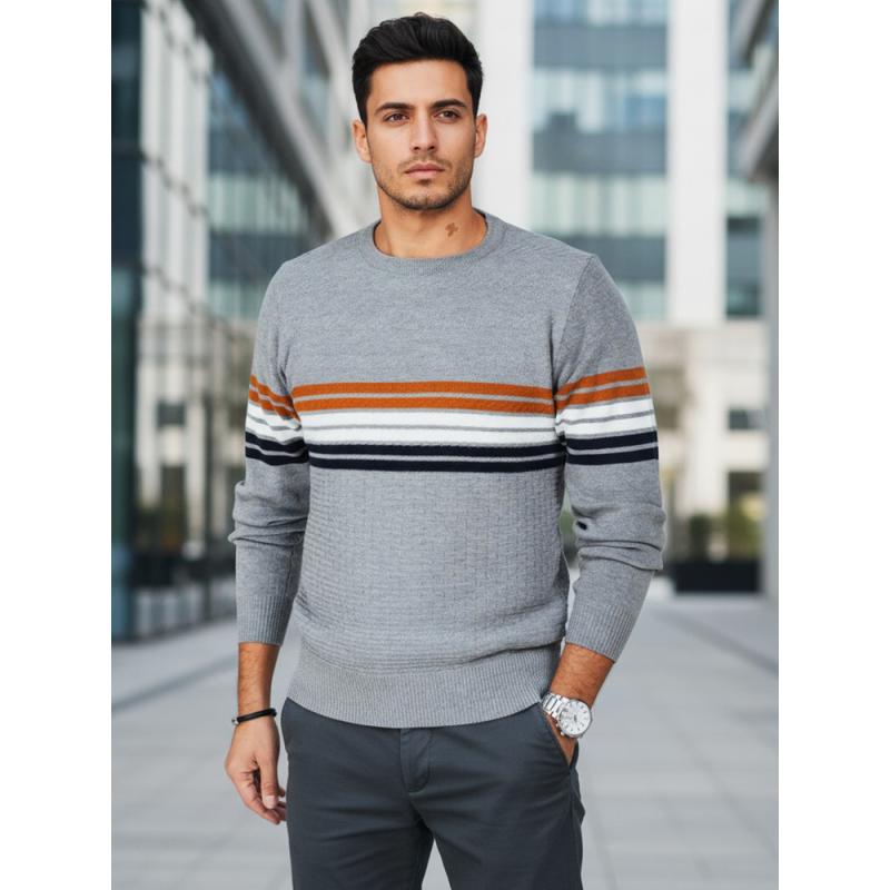 Férfi csíkos pulóver, szürke