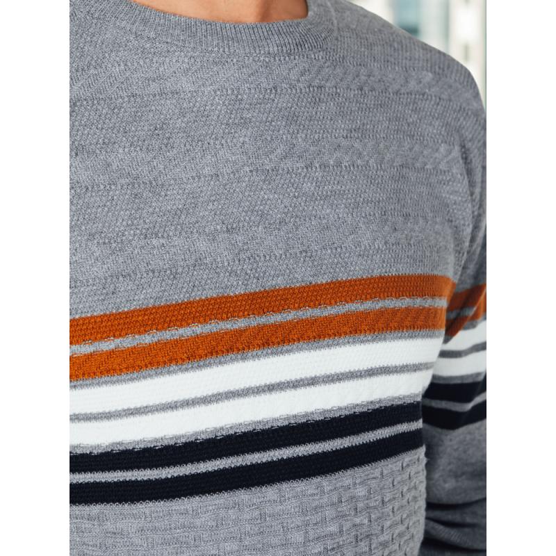 Férfi csíkos pulóver, szürke