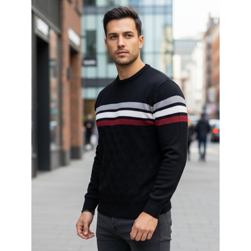 Pánský svetr s pruhy, černý
