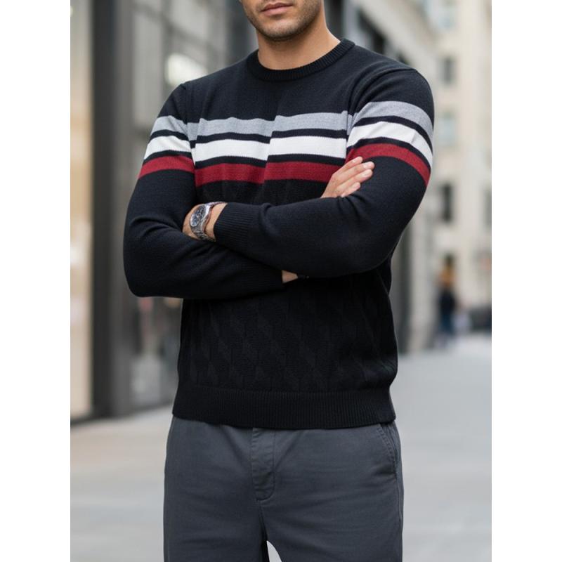 Pánský svetr s pruhy, černý