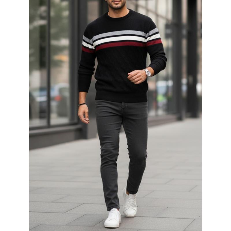Pánský svetr s pruhy, černý