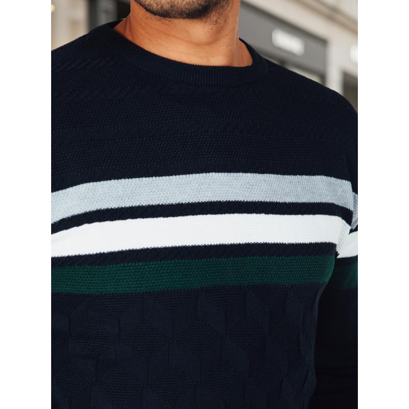 Pánský svetr s pruhy, tmavě modrý