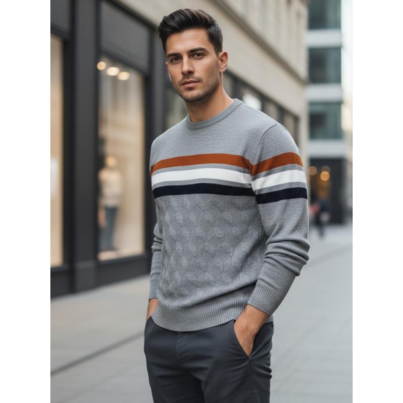 Férfi csíkos pulóver, szürke