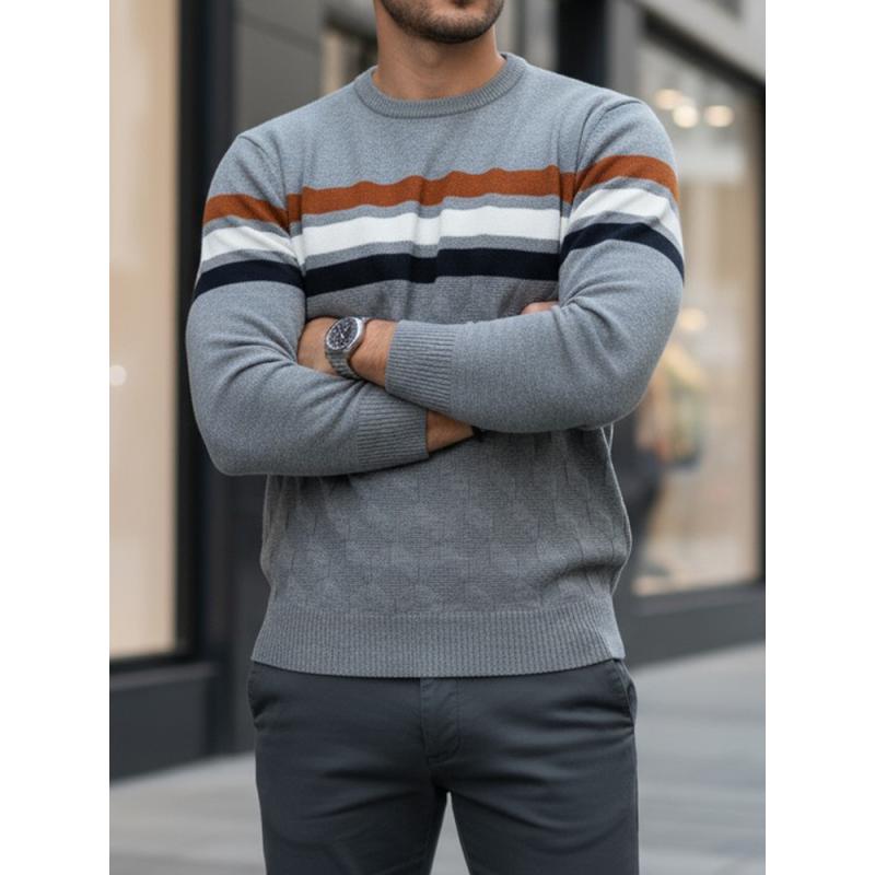 Férfi csíkos pulóver, szürke