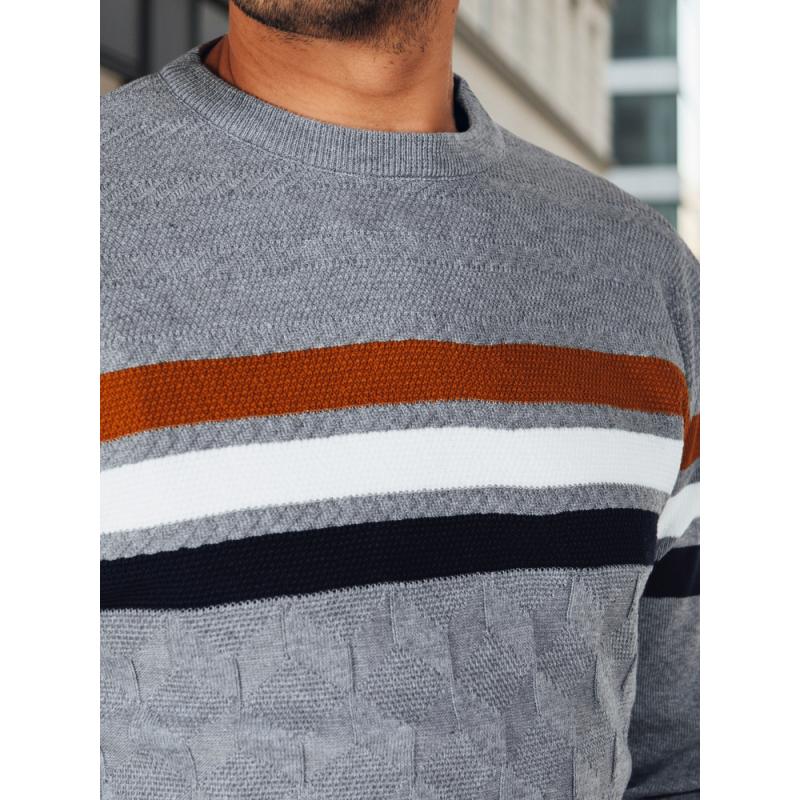 Férfi csíkos pulóver, szürke
