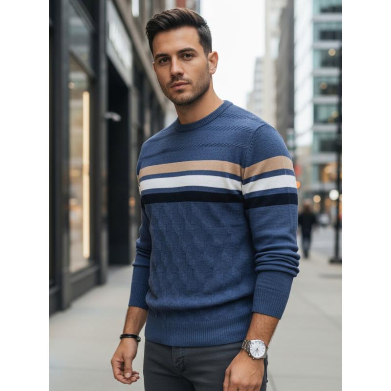 Pánský svetr s pruhy, modrý