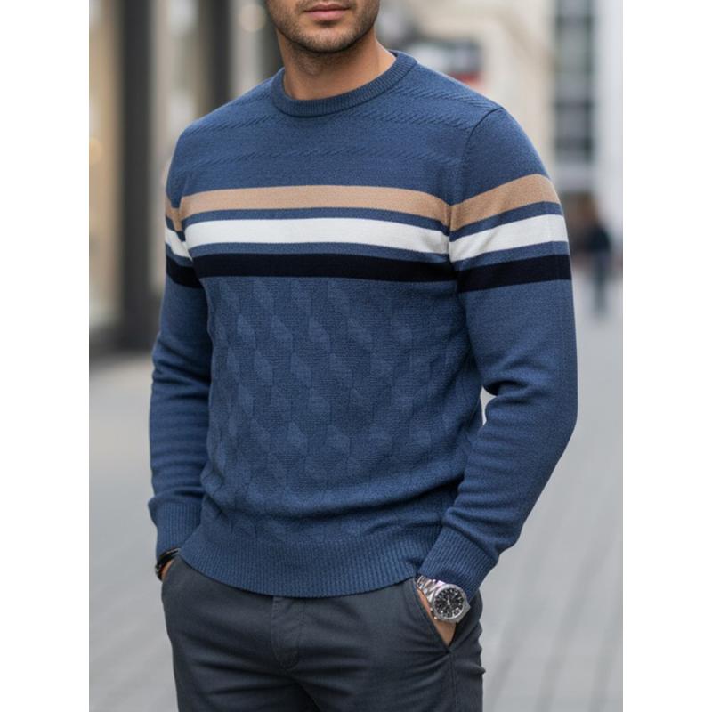 Pánský svetr s pruhy, modrý