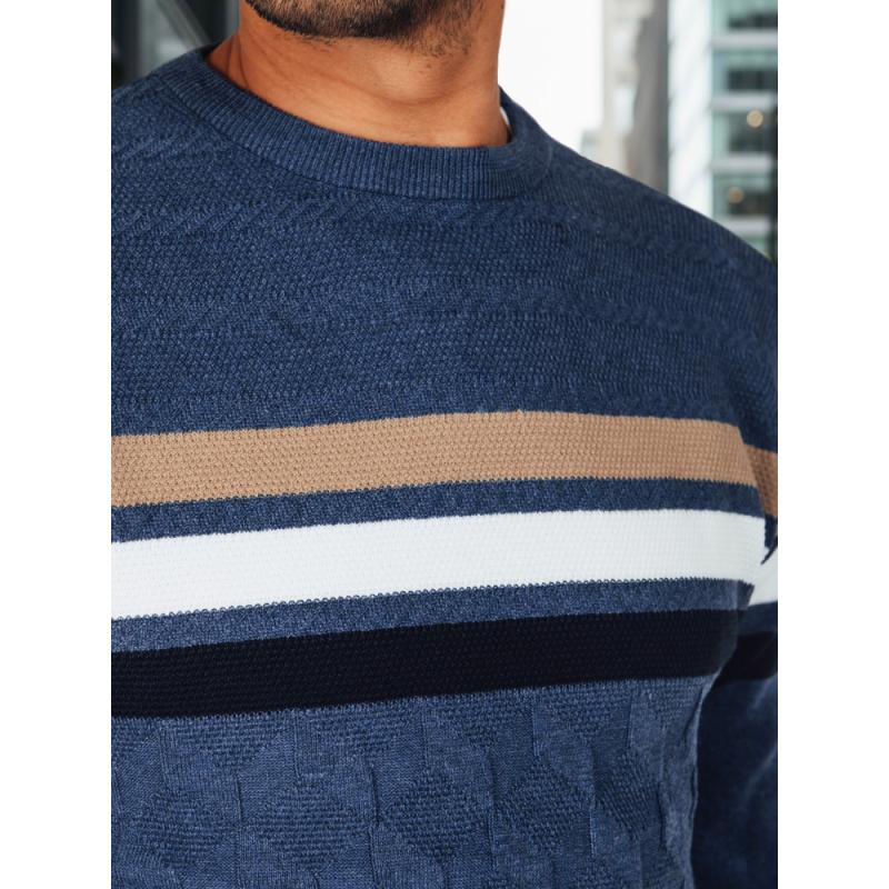 Pánský svetr s pruhy, modrý