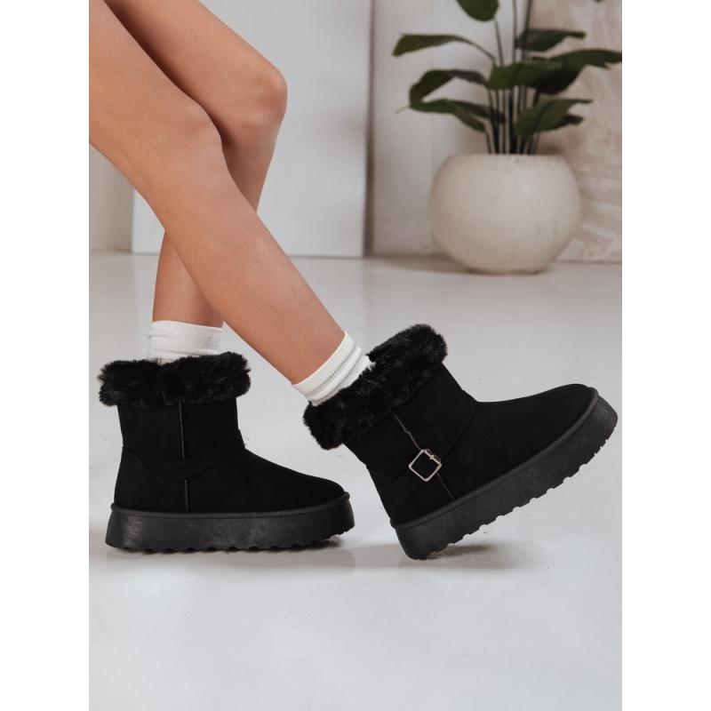 Dámske čierne semišové snehové topánky s kožušinkou