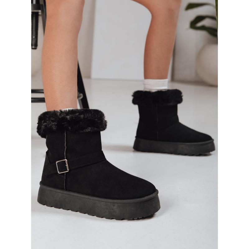 Dámske čierne semišové snehové topánky s kožušinkou