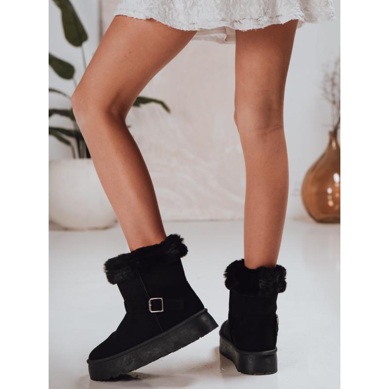 Dámske čierne semišové snehové topánky s kožušinkou