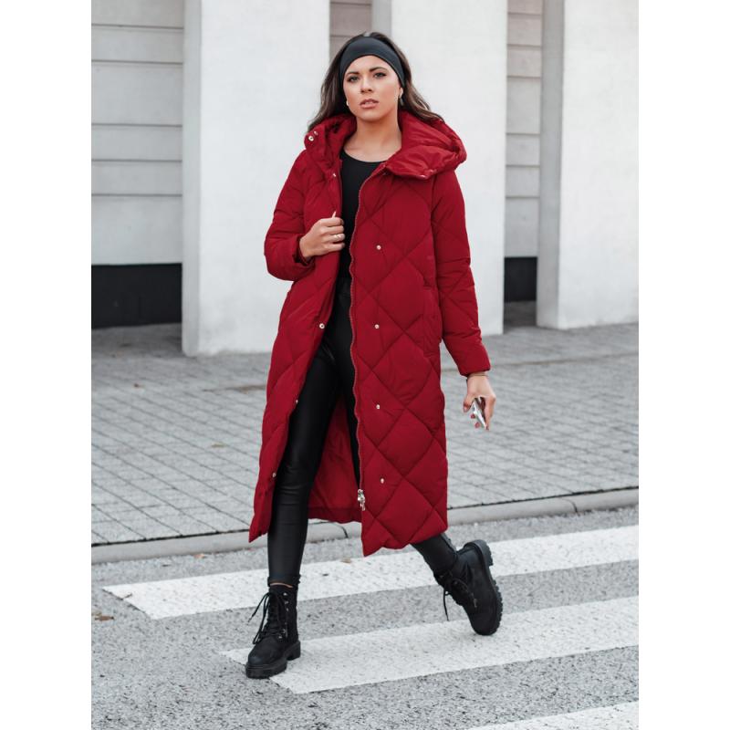 Dámska burgundská prešívaná zimná bunda s kapucňou FEMACOAT
