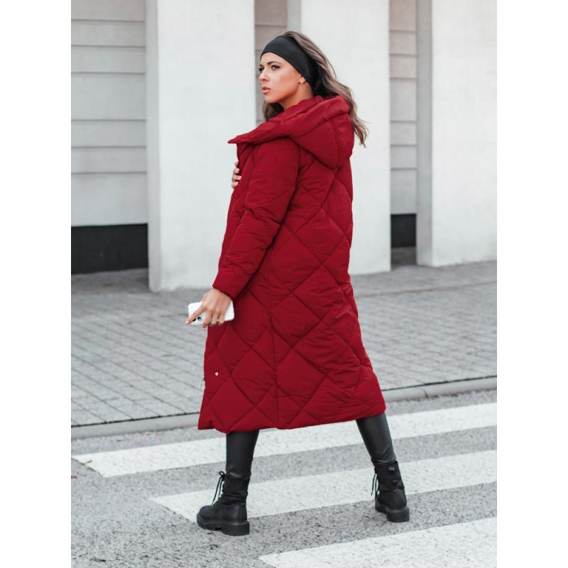 Dámska burgundská prešívaná zimná bunda s kapucňou FEMACOAT