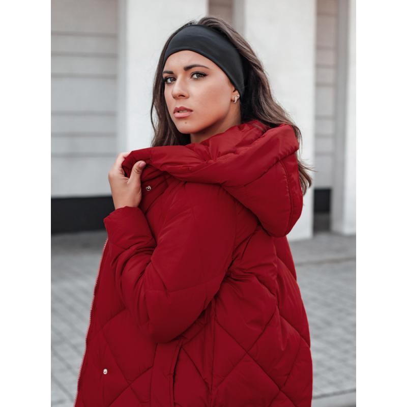 Dámska burgundská prešívaná zimná bunda s kapucňou FEMACOAT