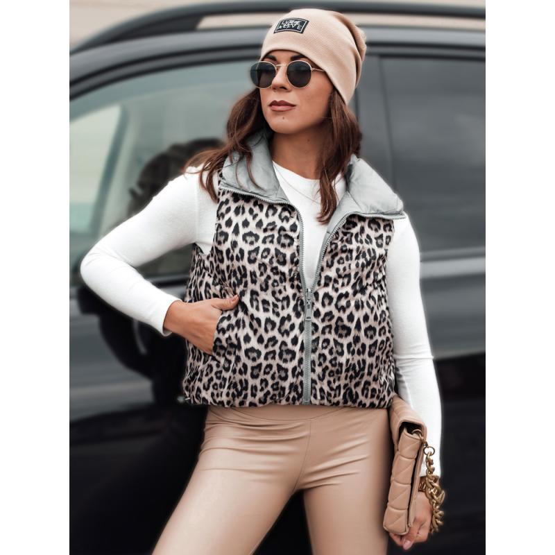 Dámská vesta LEOVELLA přechodová krátká prošívaná oboustranná stříbrná