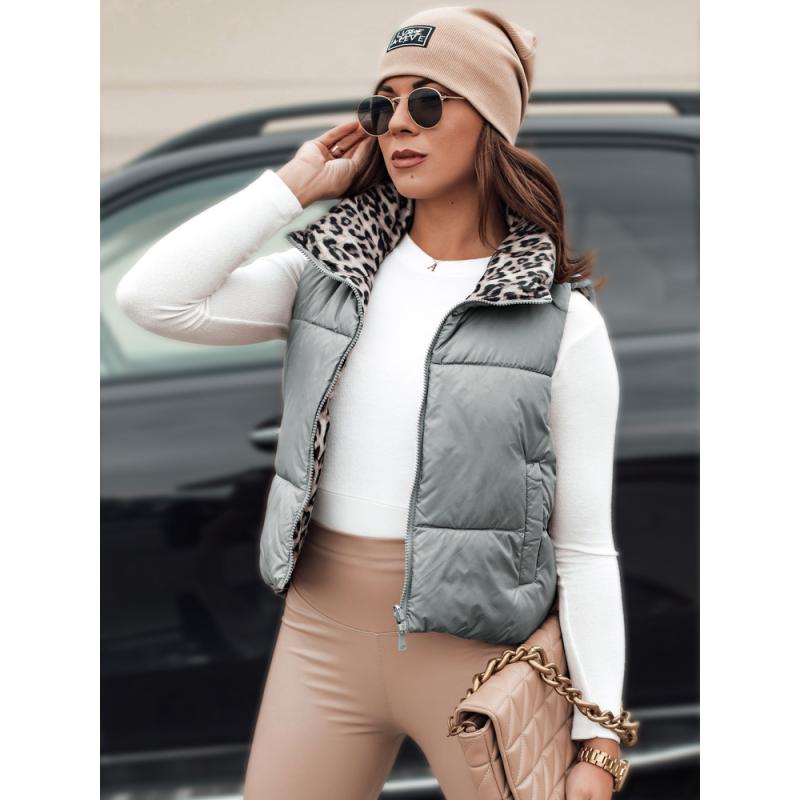 Dámská vesta LEOVELLA přechodová krátká prošívaná oboustranná stříbrná