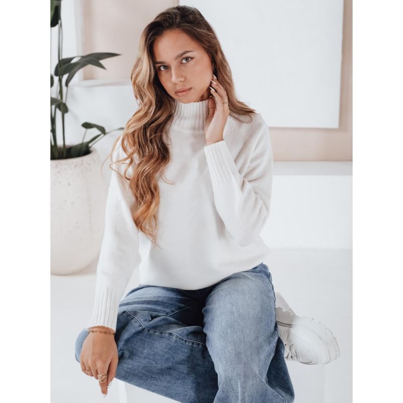 Dámska mikina s polovičným viazaným golierom, biela farba