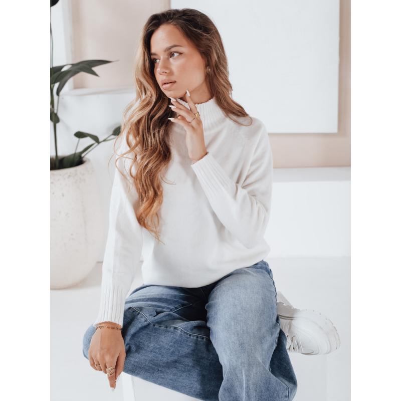 Dámska mikina s polovičným viazaným golierom, biela farba