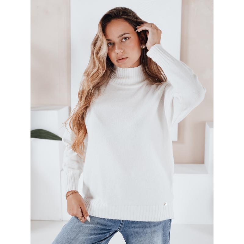 Dámska mikina s polovičným viazaným golierom, biela farba