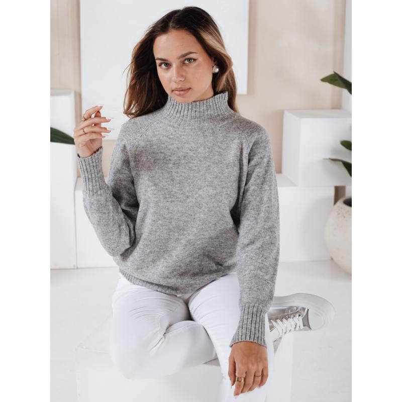 Dámska mikina s polovičným viazaným golierom, sivá farba