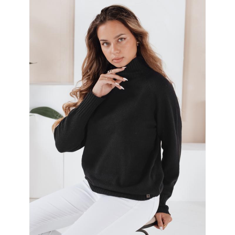 Dámska mikina s polovičným viazaným golierom, čierna farba