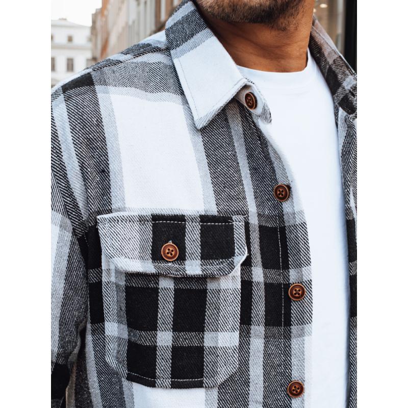 Pánska flanelová košeľa s čierno-bielym kockovaným vzorom
