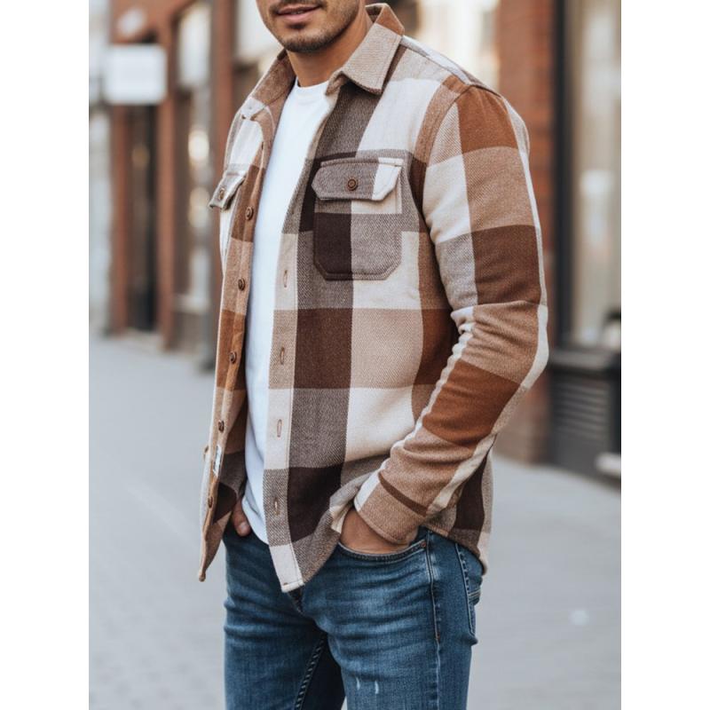 Pánska flanelová košeľa s kamelovým kockovaným vzorom
