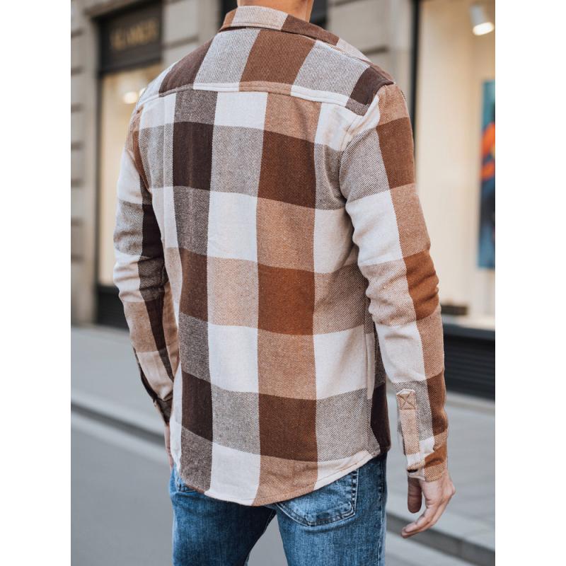 Pánska flanelová košeľa s kamelovým kockovaným vzorom
