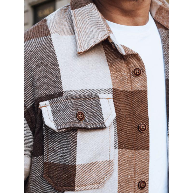 Pánska flanelová košeľa s kamelovým kockovaným vzorom
