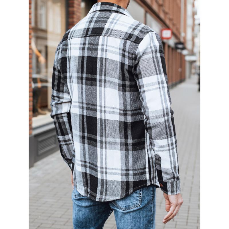 Pánska flanelová košeľa s čierno-bielym kockovaným vzorom