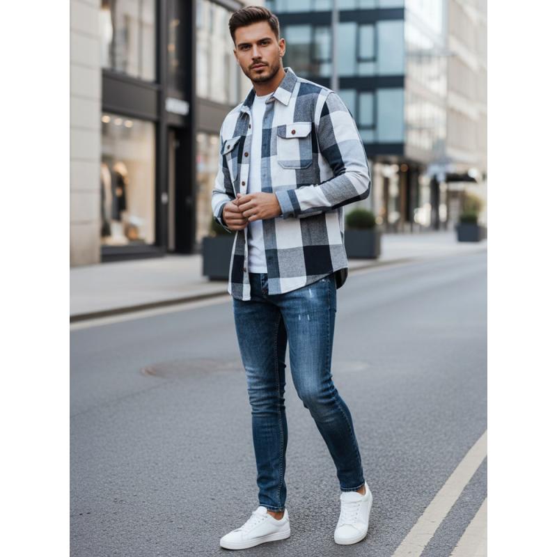 Pánska flanelová košeľa s modrým kockovaným vzorom