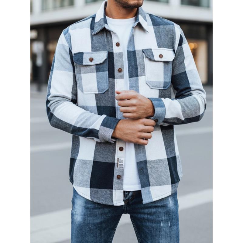 Pánska flanelová košeľa s modrým kockovaným vzorom