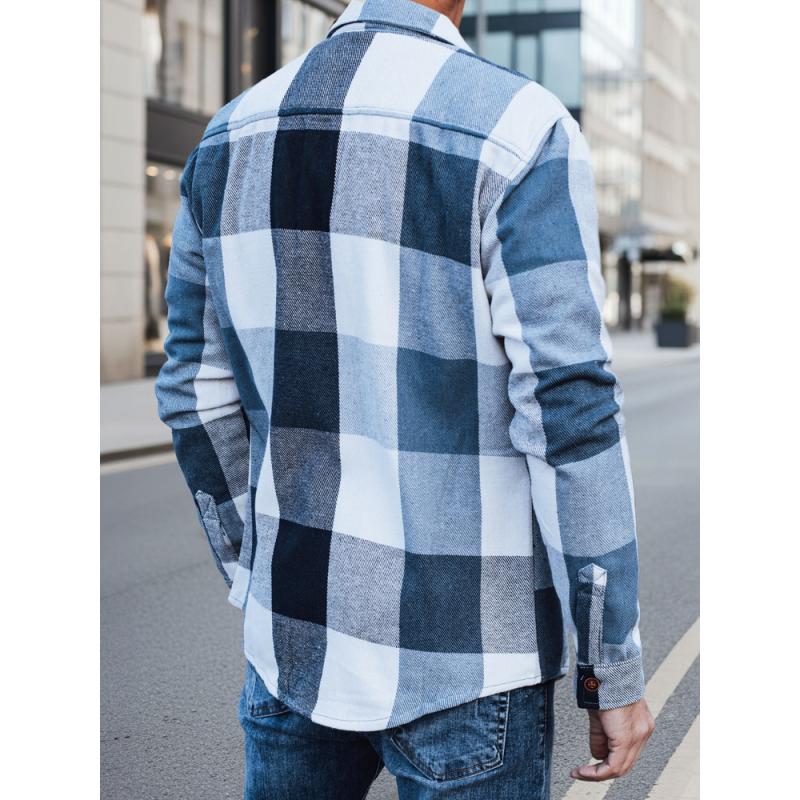 Pánska flanelová košeľa s modrým kockovaným vzorom