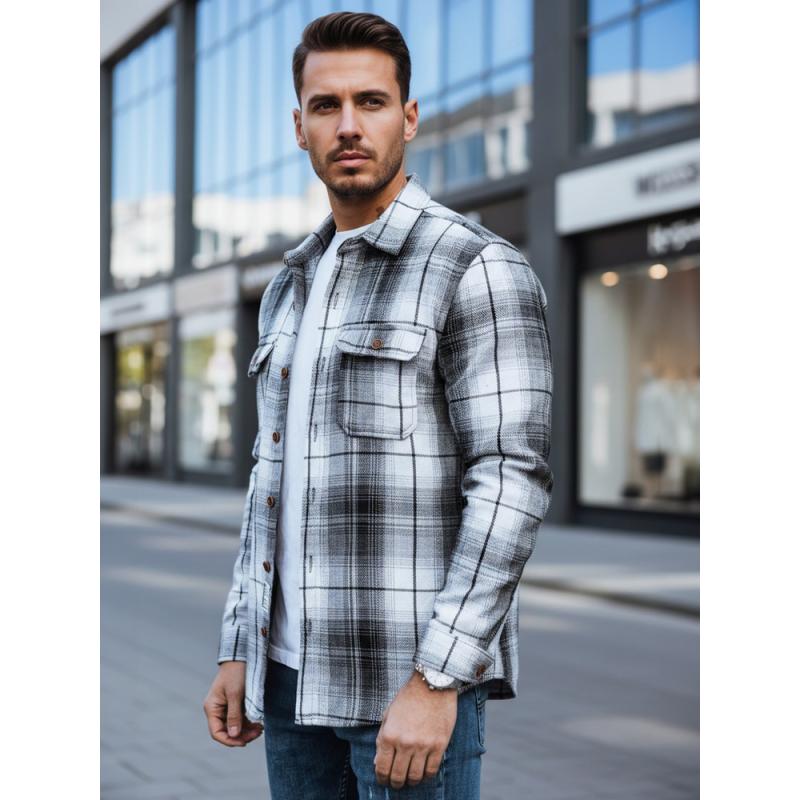 Pánska flanelová košeľa s čierno-bielym kockovaným vzorom