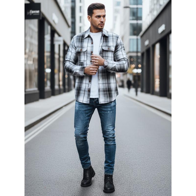 Pánska flanelová košeľa s čierno-bielym kockovaným vzorom