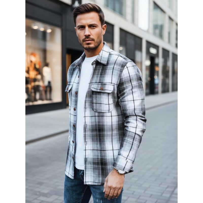 Pánska flanelová košeľa s čierno-bielym kockovaným vzorom