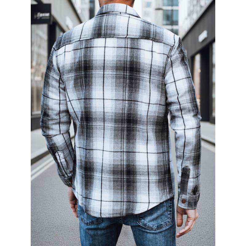 Pánska flanelová košeľa s čierno-bielym kockovaným vzorom
