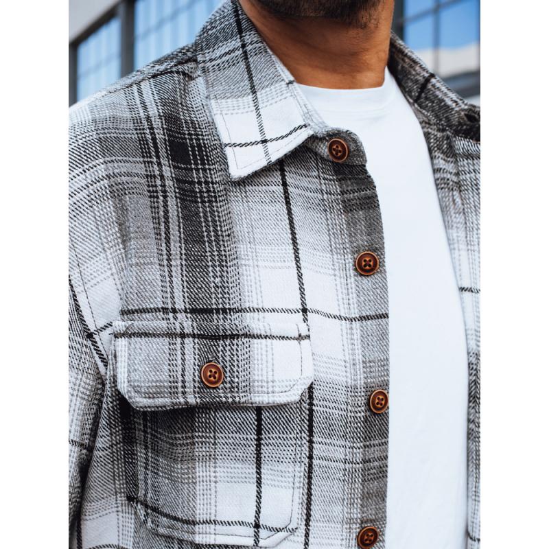 Pánska flanelová košeľa s čierno-bielym kockovaným vzorom