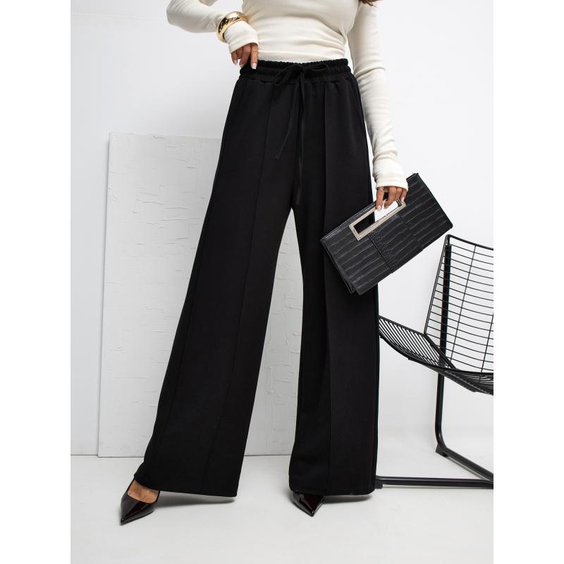 Čierne basic nohavice so širokými nohavicami RUE PARIS