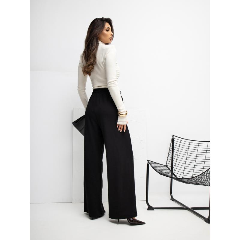 Čierne basic nohavice so širokými nohavicami RUE PARIS