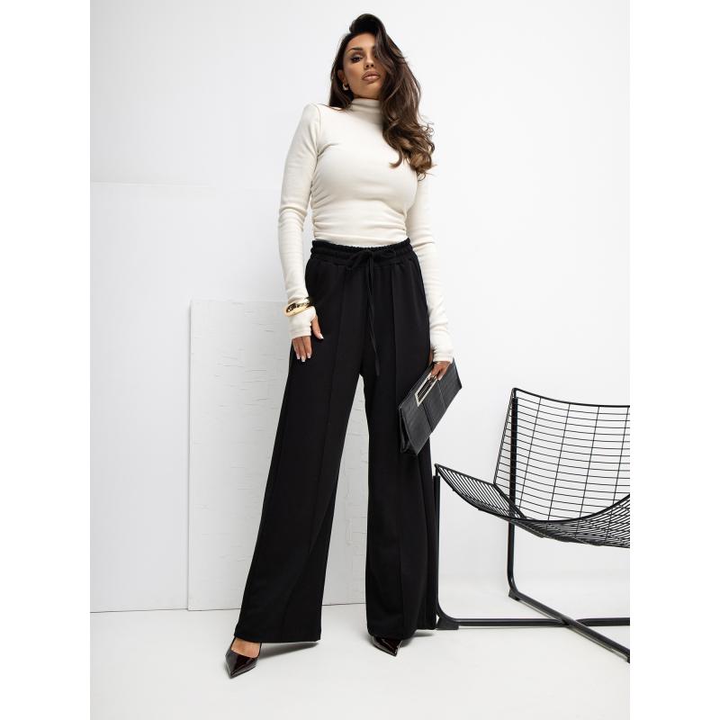 Čierne basic nohavice so širokými nohavicami RUE PARIS